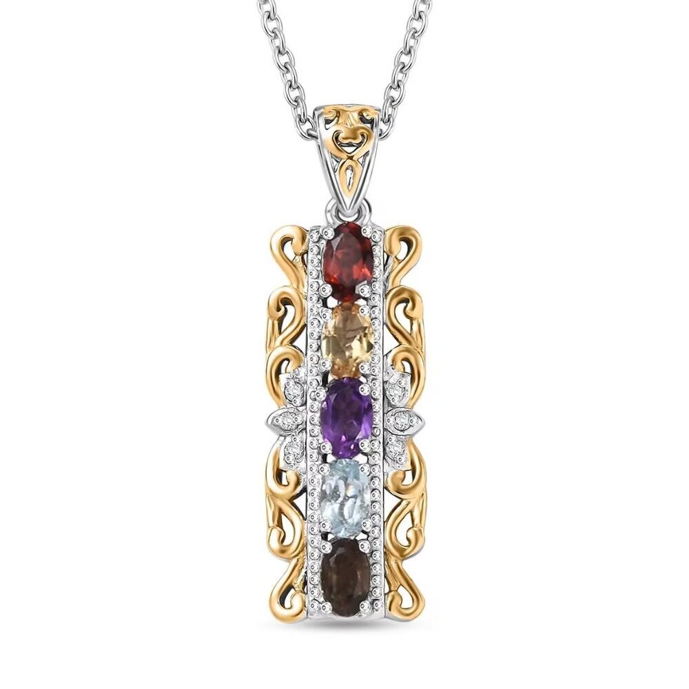 A Genuine Multi Gemstone Pendant in 18K YG Plated and Platinum Bond